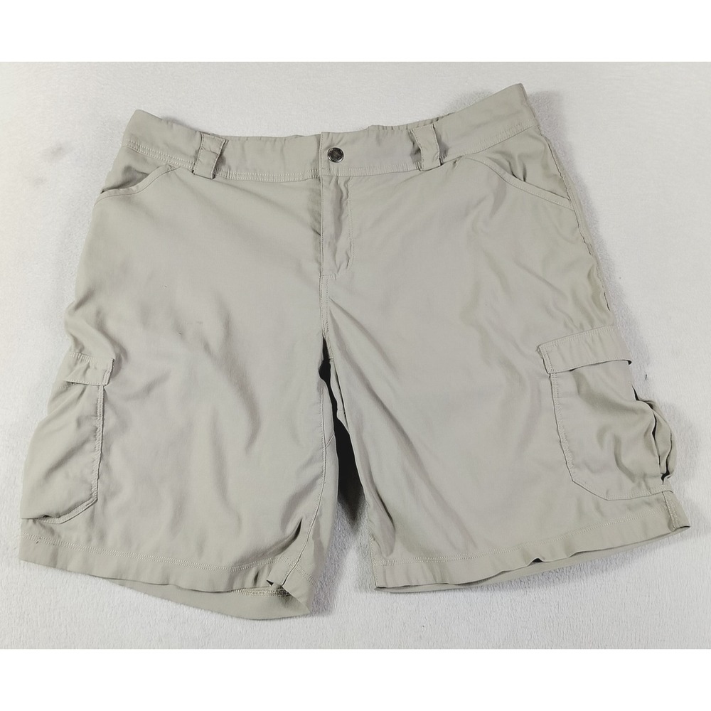 Duluth Trading Co Shorts Womens 14 Beige Cargo Nylon Spandex Hiking Stretch
